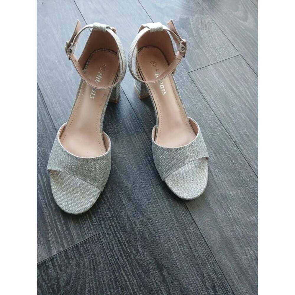 Silver Open-Toe Block Heel Sandals - Women